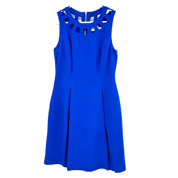 Eliza J size 4 blue sleeveless a line dress cutout neckline zip up rear lined - Picture 1 of 5